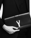 Classic Y Clutch in Black Leather